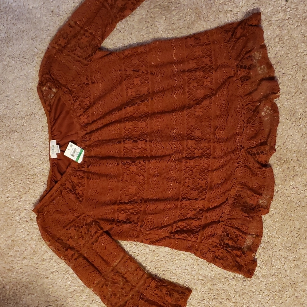Style and co. company auburn rust lace top off the shoulder boho bohemian large